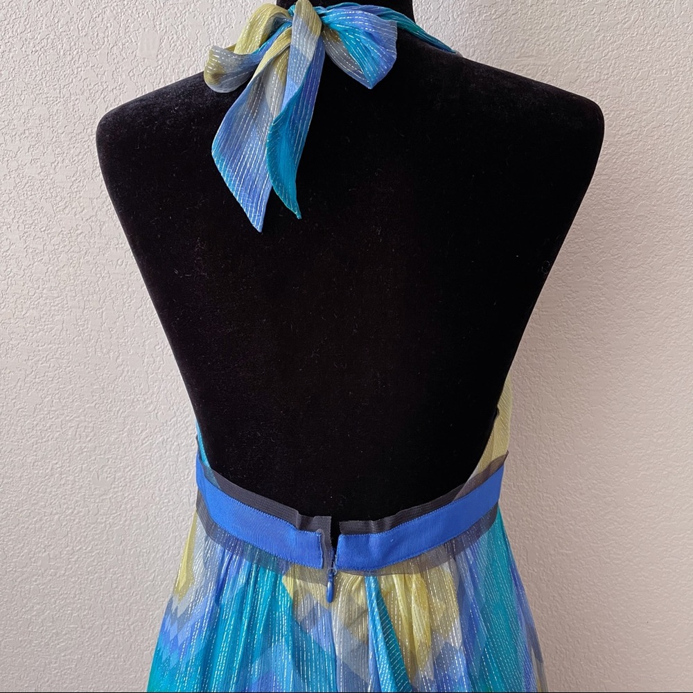 Silk NWOT BCBGMaxAzria Blue and Green halter Maxi Dress - Picture 7 of 12
